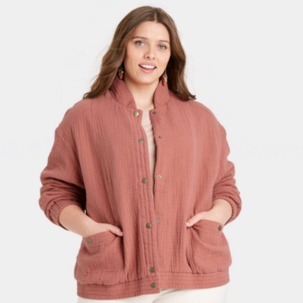 Universal Thread Quilted Button Up Bomber Jacket … - image 1